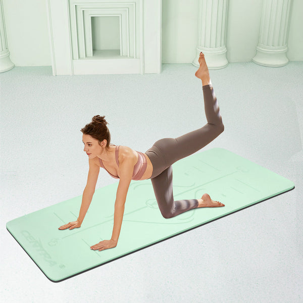 Centra Yoga Mat Dual Colour Body Position Lines Mint Green Mats & Non Slip Towels