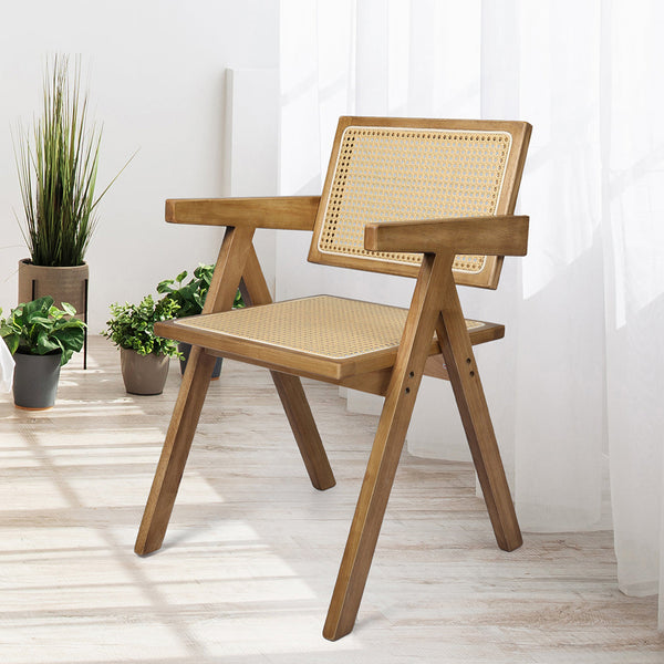 Levede 1X Dining Chair Solid Wood Rattan Natural Dining Chairs