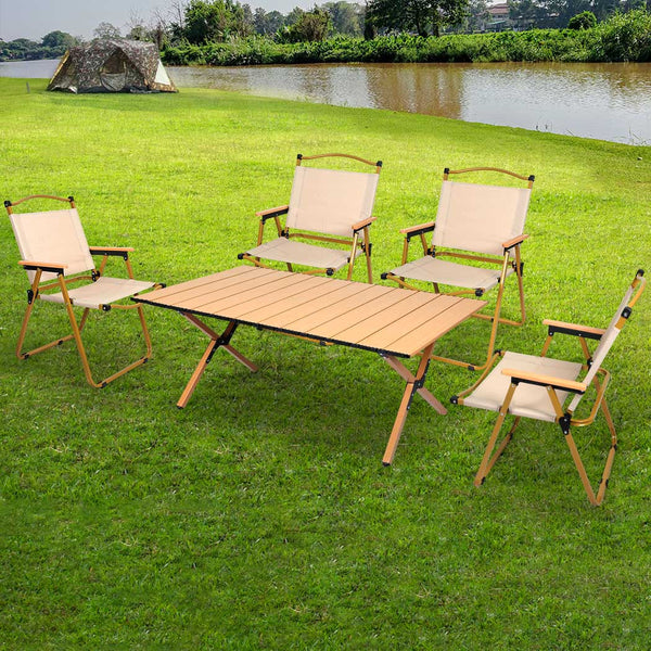 Levede Folding Camping Table Chair Set Oak Camping Tables