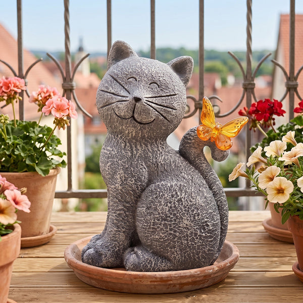 Emitto Solar Cat Butterfly Garden Statue With Led Light Resin Outdoor Decor Ornaments & Statues
