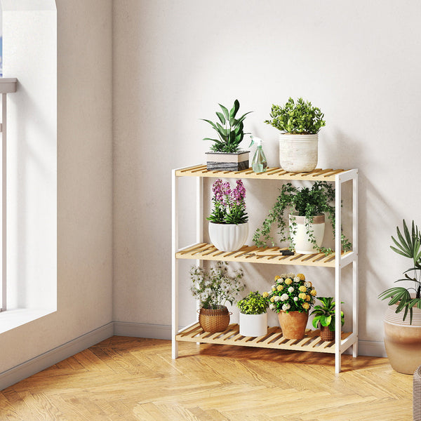 Levede 3 Tier Bamboo Shoe Rack Organizer White & Natural Shoe Racks