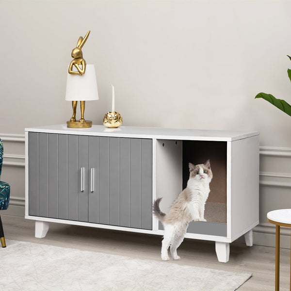 Pawz Enclosed Box Cabinet Grey Cat Litter