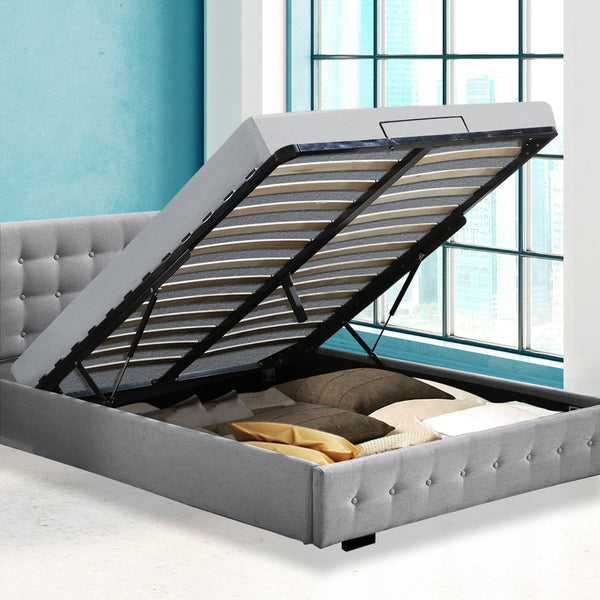 Levede Queen Bed Frame Fabric Tufted Grey Queen Bed Frames