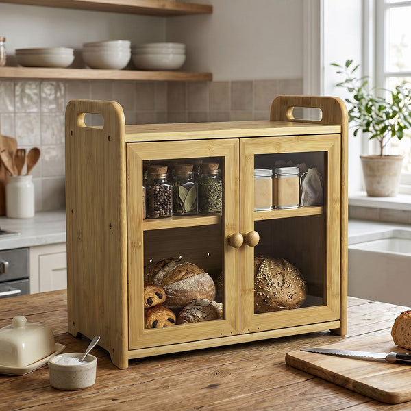 Toque 2 Tier Bamboo Bread Box 20L Kitchen Counter Storage Bread Bins