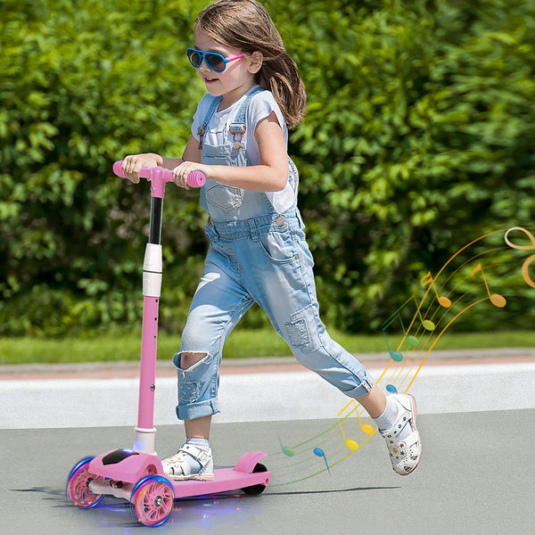 Bopeep Foldable Kids Scooter Led Music Pink Push Scooters