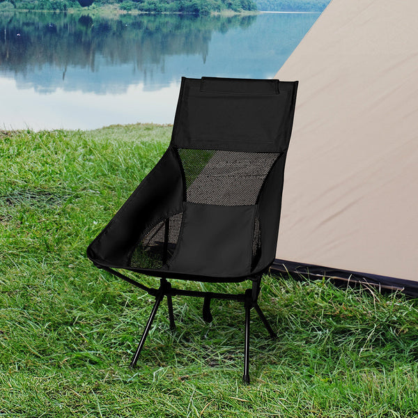 Levede Camping Chair Folding Outdoor Large Black Camping Chairs