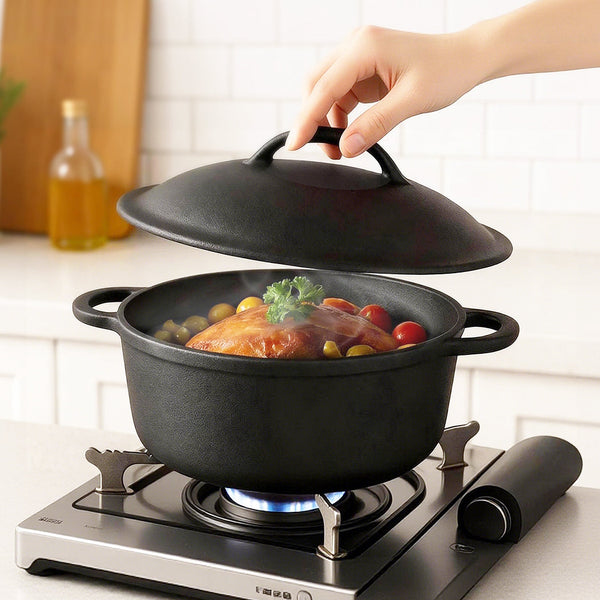 Pawz 6.6L Cast Iron Dutch Oven Heavy Duty Casserole Pot Casserole Pans