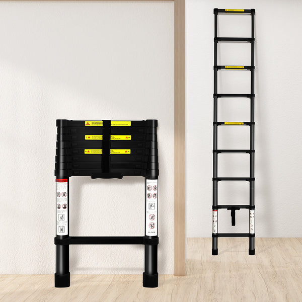 Traderight Multipurpose Aluminium Ladder Telescopic 2.6M Black Meter Ladders
