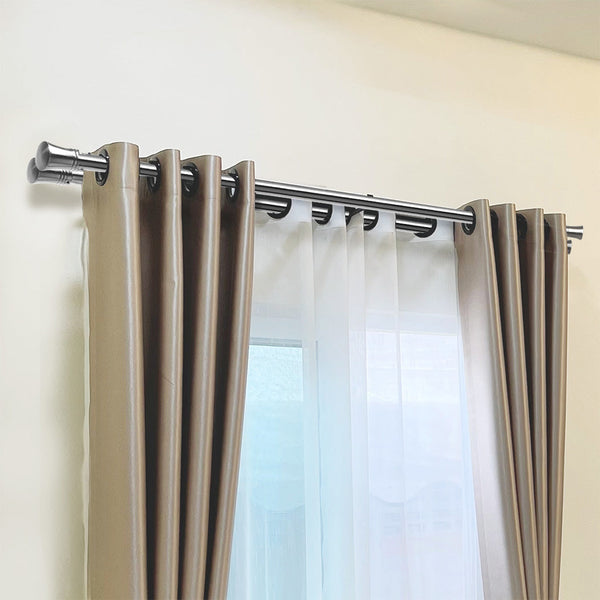 Marlow Silver Double Curtain Rod Steel Pole Pommel Set Extendable Adjustable Curtain Poles & Accessories