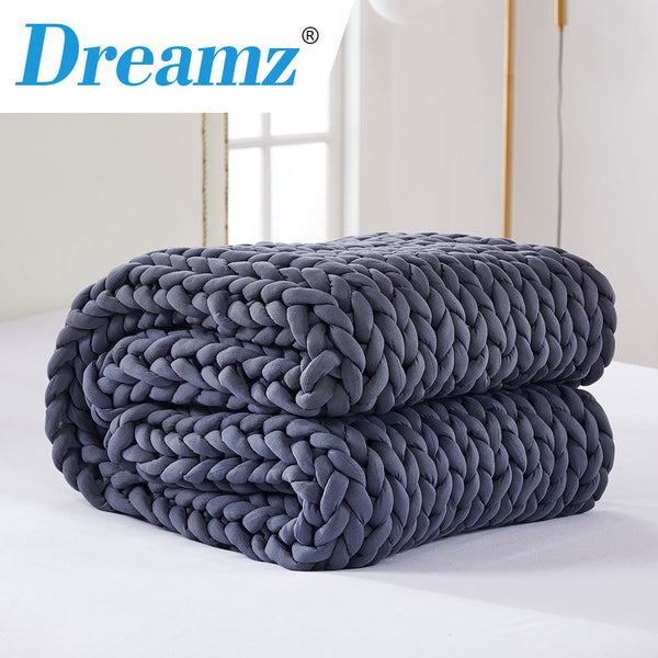 Dreamz Knitted Weighted Blanket Chunky Dark Grey Double 7Kg Weighted Blankets