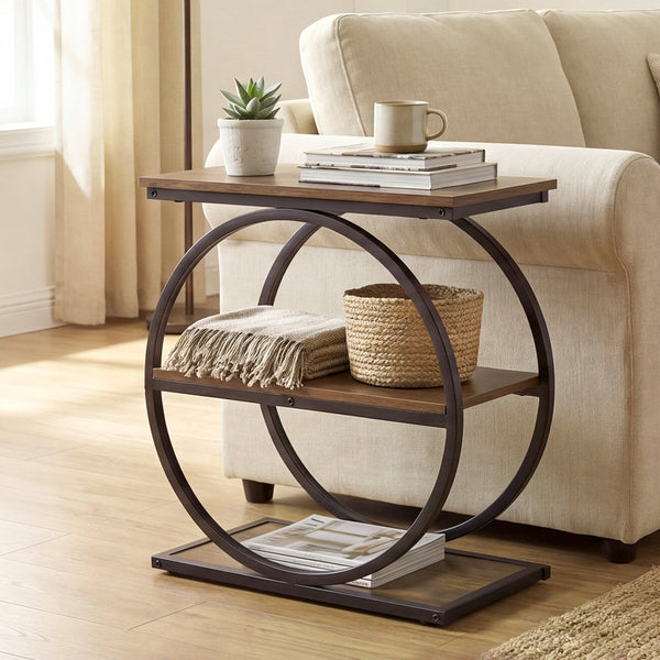 Levede Narrow Side Table 3 Tiers End Adjustable Sofa Bedroom Brown & Black Side Tables
