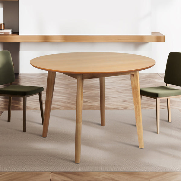 Levede Dining Table Round Rubberwood Base 100Cm Natural Dining Tables