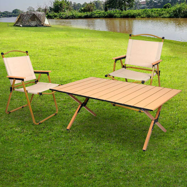 Levede Folding Camping Table Chair Set Oak Camping Tables
