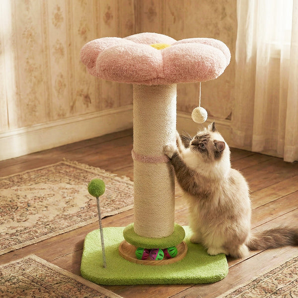 Pawz Cat Scratching Post Flower 61.5Cm Tree Tower Pink And Green Furniture & Scratchers