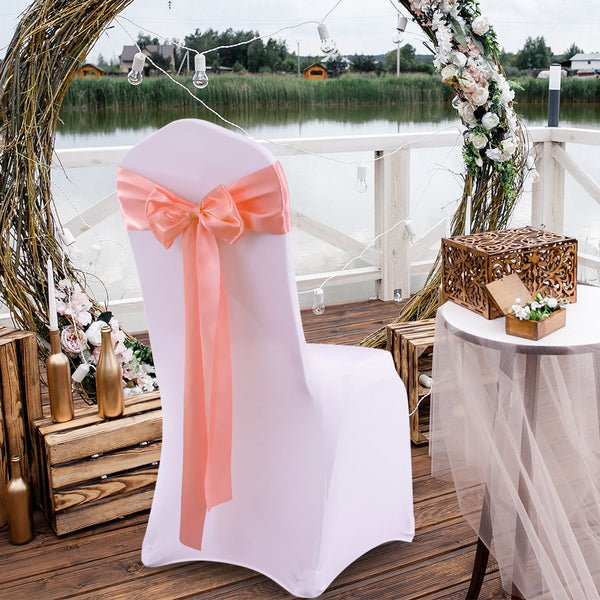 50X Satin Chair Sashes Cloth Cover Wedding Coral Chair Covers