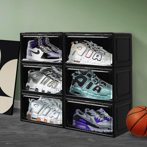 Stacked Shoe Box Acrylic Sneaker Display 6Pc Black Shoe Organisers