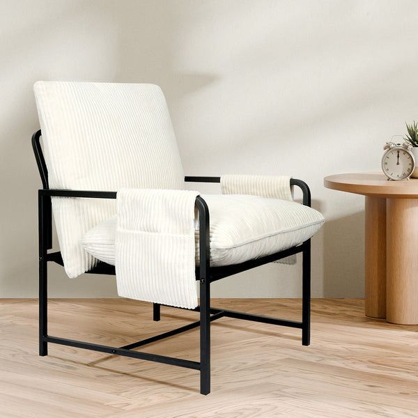 Levede Metal Framed Lounge Chair Corduroy In Beige Loungers