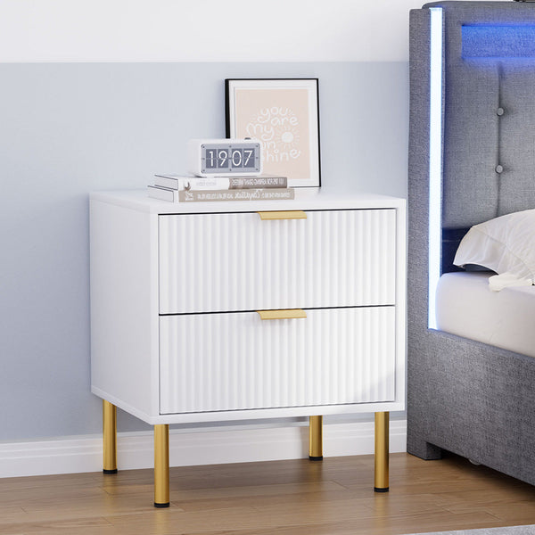 Levede White Bedside Table With 2 Drawers & Metal Legs Bedside Tables