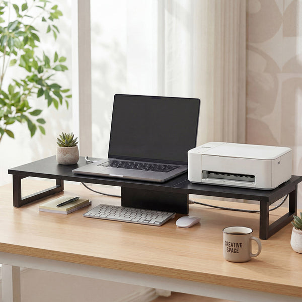 Levede Monitor Stand Dual Screen Riser Computer Desk Organiser Black Monitor Mounts & Stands