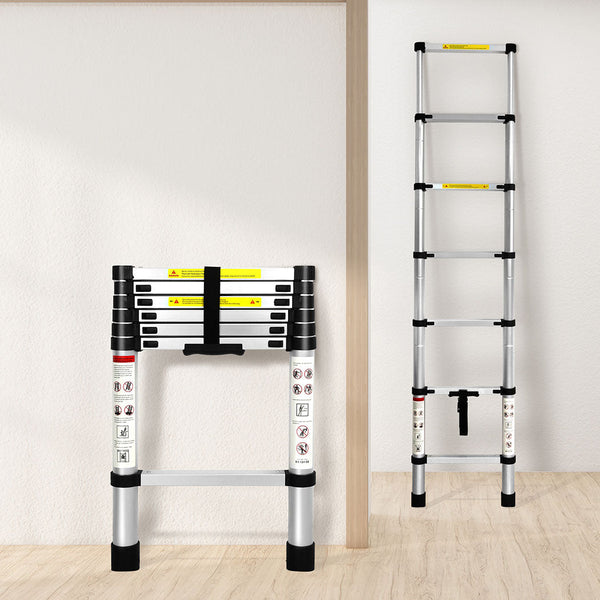 Traderight Multipurpose Ladder Telescopic 2M Silver Meter Ladders