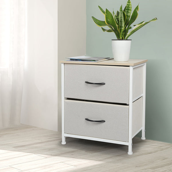 Levede Chest Of 2 Drawers Bedside Table Beige Stylish Storage Nightstand Dressers & Chests Of Drawers