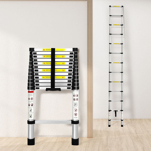 Traderight Multipurpose Ladder Telescopic 3.8M Silver Meter Ladders