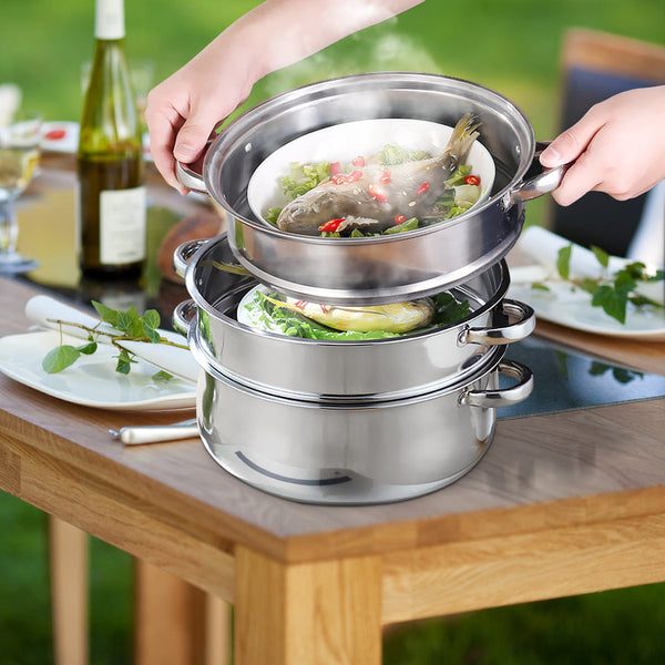 Toque Stainless Steel 3 Layer Steamer Pot With Glass Lid Steamers