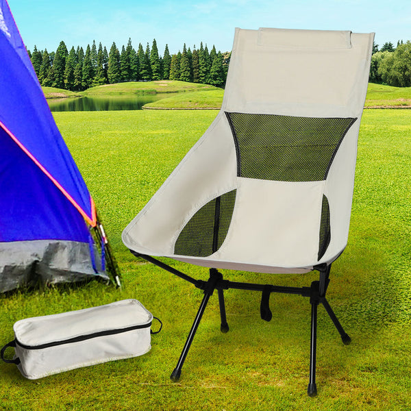 Levede Camping Chair Folding Outdoor Large Beige Camping Chairs