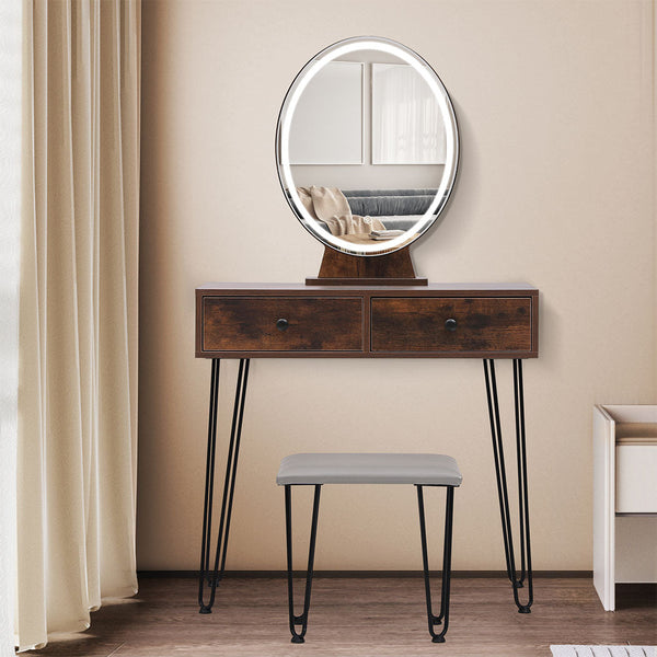Levede Dressing Table With Led Light Strip Brown Modern Vanity For Bedroom Or Makeup Space Dressing Tables