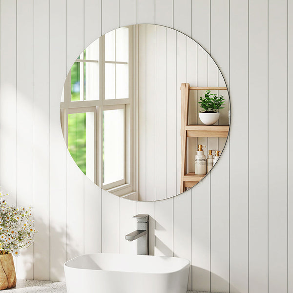 Yezi 50Cm Round Wall Mirror Frameless Tempered Glass Mirrors