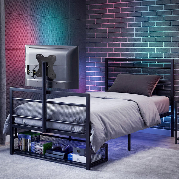 Levede Single Metal Gaming Bed Frame With Rotating Tv Mount & Storage Single Bed Frames