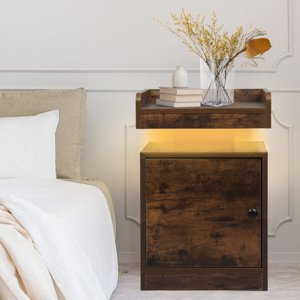 Levede Bedside Table Usb Charger Outlet Rgb Oak Bedside Tables