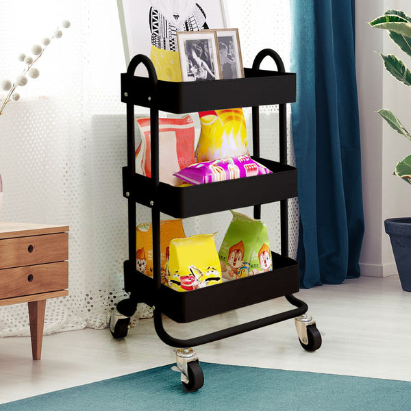 Levede 3 Tiers Kitchen Trolley Cart Black Kitchen Carts