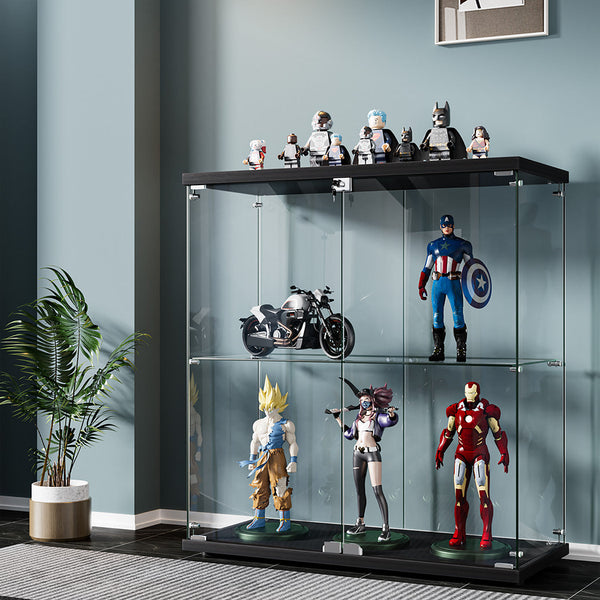 2 Tier Lockable Glass Display Cabinet Secure Storage For Collectibles & Dcor Cabinets & Cupboards