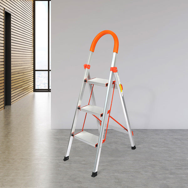 Traderight 3 Step Ladder Folding Aluminium Ladders