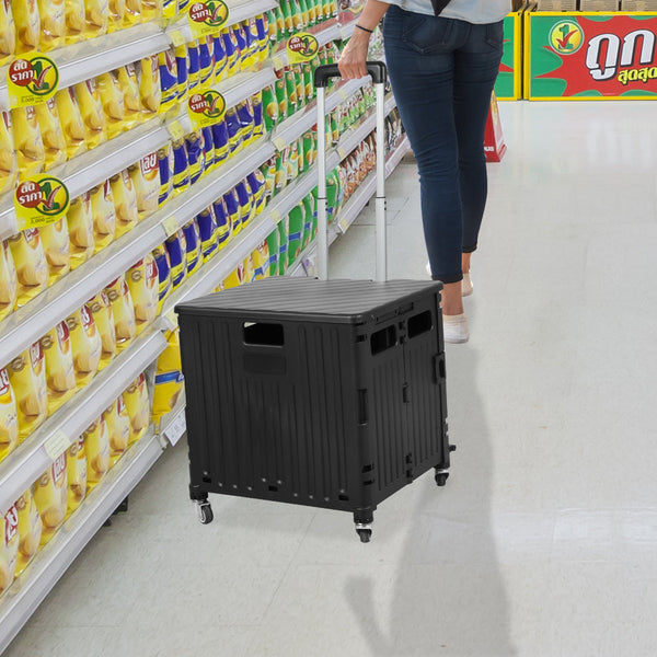 Folding Shopping Trolley Cart Portable Black Shopping Trolleys Baskets