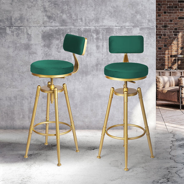 Levede 1X Bar Stool Velvet Kitchen Green Adjustable Height Modern Seating Benches Bar Stools
