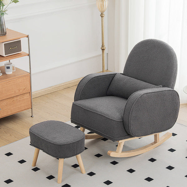 Levede Fleece Rocking Chair With Footstool Sofas Armchairs & Couches