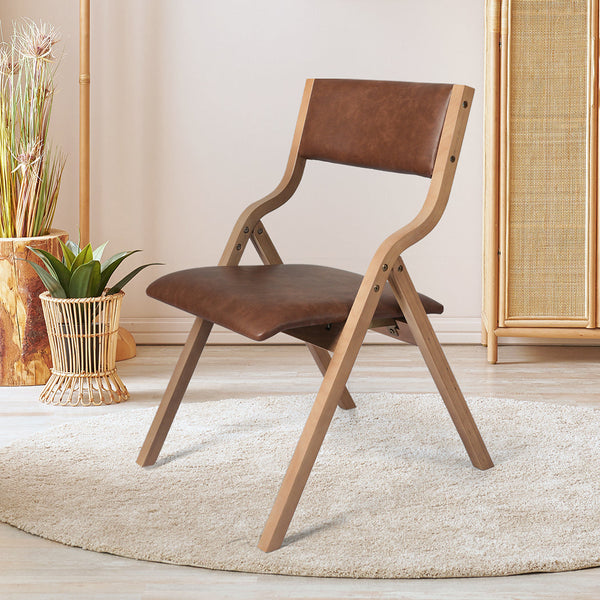 Levede 2X Foldable Pu Brown Dining Chairs