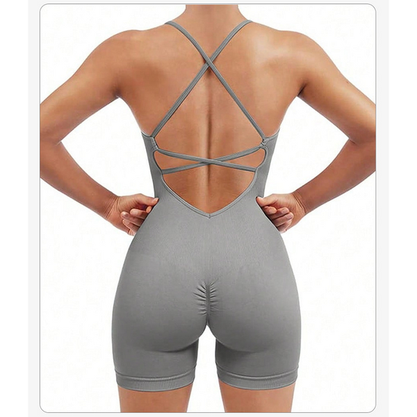 Size Xs Light Grey Nylon Seamless Yoga Bodysuit Women's Athletic Romper Crisscross Back Workout Jumpsuit Jumpsuits Rompers & Playsuits