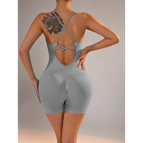 Size Xs Light Grey Nylon Seamless Yoga Bodysuit Women's Athletic Romper Crisscross Back Workout Jumpsuit Jumpsuits Rompers & Playsuits