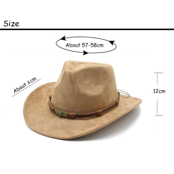 Elosung Light Tan Unisex Faux Suede Western Cowboy Hat Wide Brim Fedora For Outdoor Travel Placeholder