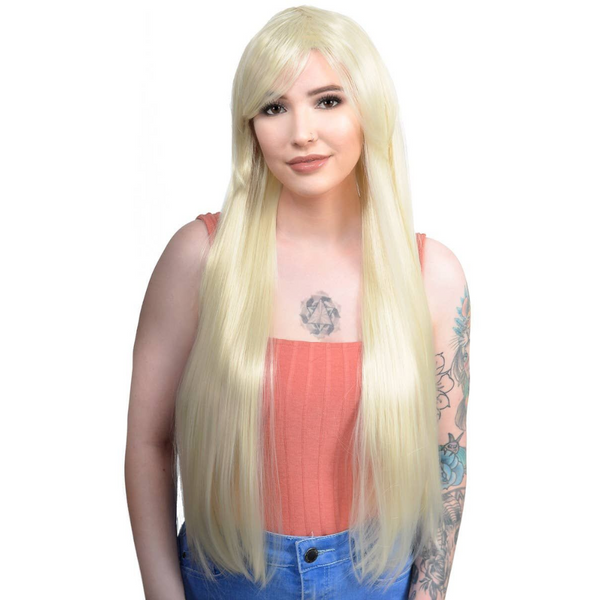 Lilly Light Blonde Long Straight Costume Wig With Skin Cap Wigs Facial Hair