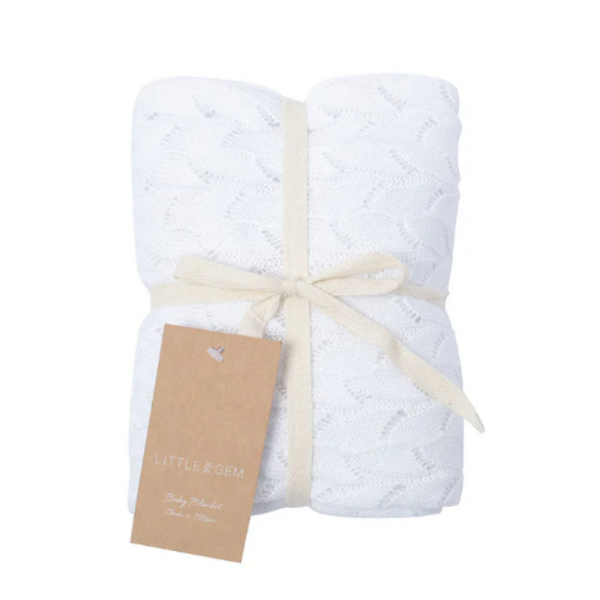 Little Gem Lyla White Cotton One Blanket 75 X 100 Cm Blankets & Throws