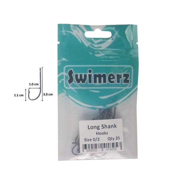 Swimerz 0/2 Long Shank Worm Hook O'shaunessy Style Qty 25 Hooks