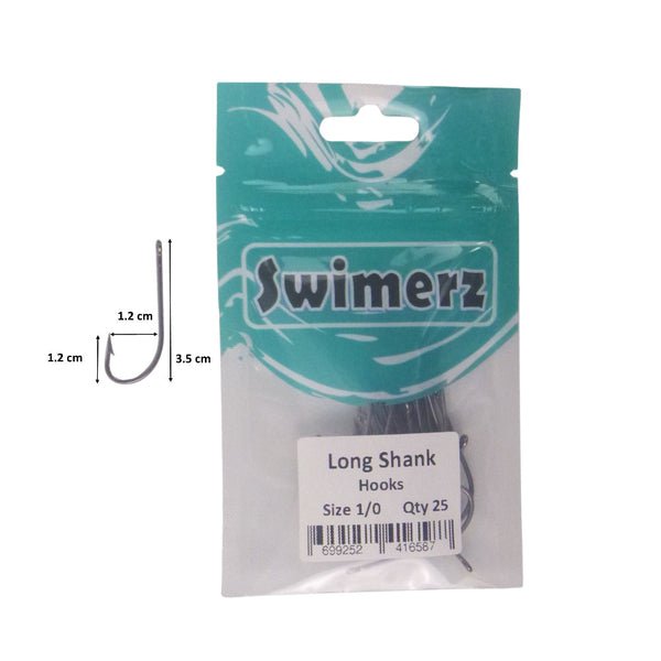 Swimerz 1/0 Long Shank Worm Hook O'shaunessy Style Qty 25 Hooks
