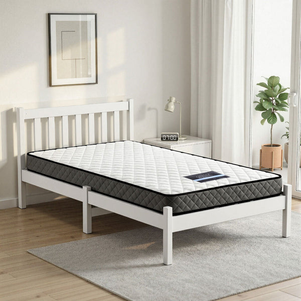 Artiss Giselle Single Bed Frame & 16Cm Mattress Set White Pine Single Bed Frames