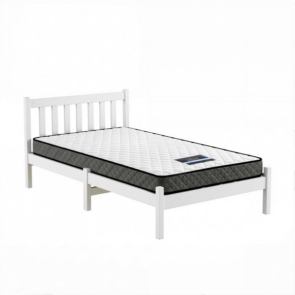 Artiss Giselle Single Bed Frame & 16Cm Mattress Set White Pine Single Bed Frames