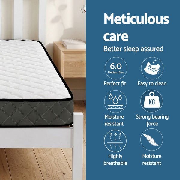 Artiss Giselle Single Bed Frame & 16Cm Mattress Set White Pine Single Bed Frames
