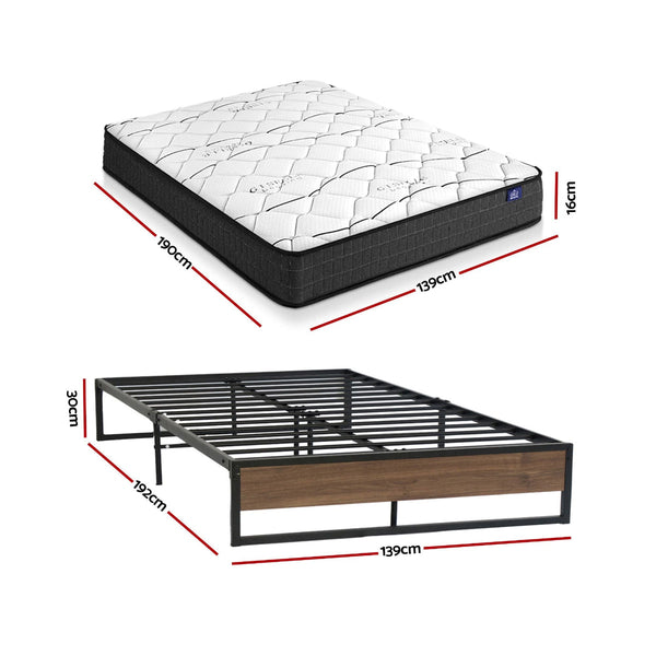 Giselle Double Mattress 16Cm & Artiss Metal Bed Frame Set Double Bed Frames